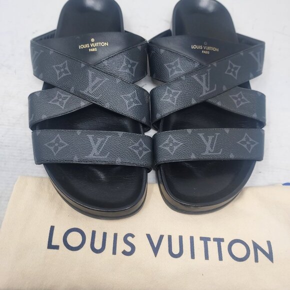 Louis Vuitton LV Monogram Black Leather Slide Sandal - Picture 8 of 13